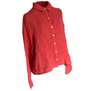 Tahari 100% Linen Button Down Collared Long sleeve Crinckle Shirt Size L